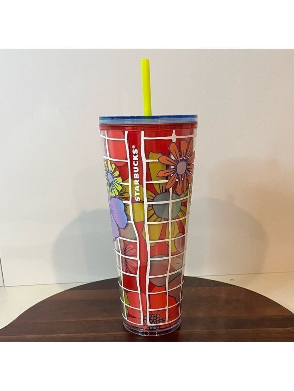 Starbucks Summer 2024 Floral Grid Venti Cold Cup 24 oz NWT